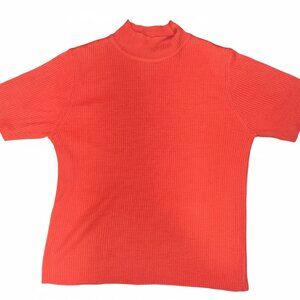 Sag Harbor Melon Color Short Sleeve Ribbed Texture Mock Neck
